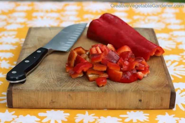 chopped red peppers before freezing
